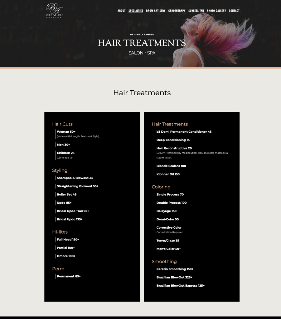 Belle Allure Salon and Spa Web Design