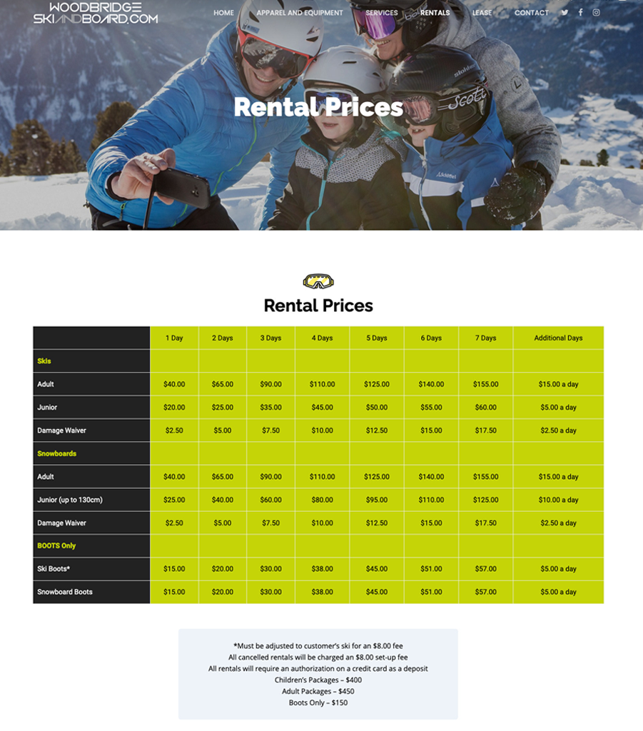 Woodbridge Ski and Board Web Design