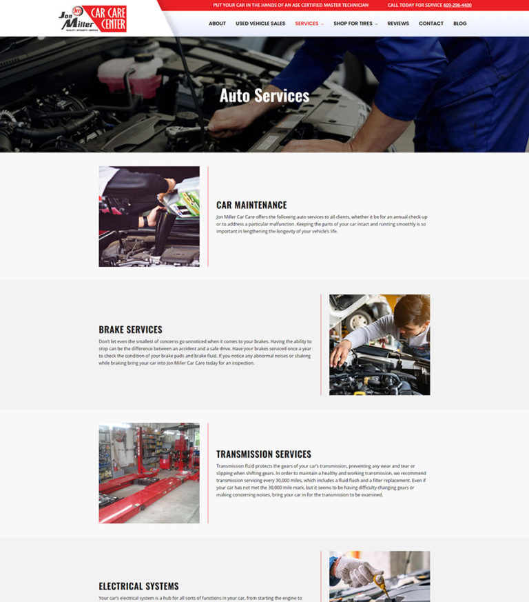 New Jersey Multimedia • Jon Miller Car Care Center • Website Design