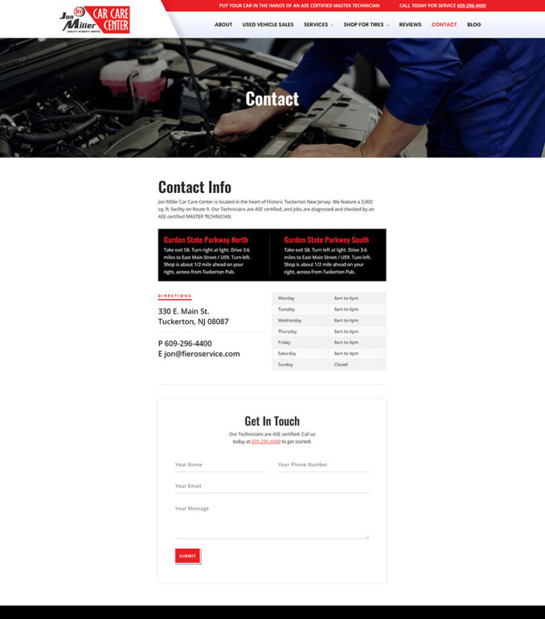 New Jersey Multimedia • Jon Miller Car Care Center • Website Design